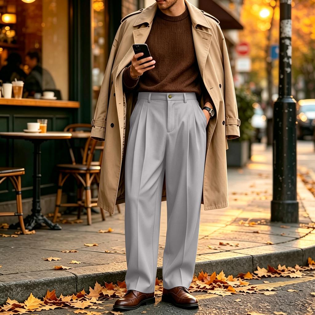 Men's Straight Leg Dress Pants Relaxed Fit Wide Leg Casual Trousers