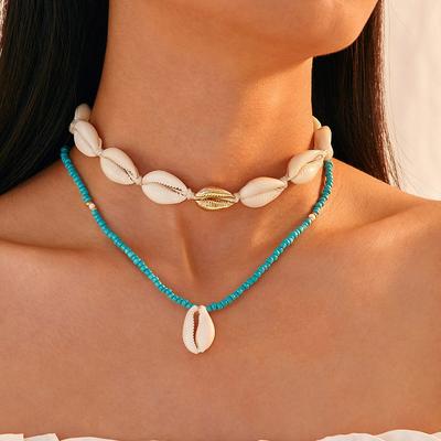 Ethnic Style Creative Rice Bead Shell Handmade Necklace Personalized Simple Geometric Beaded Necklace Decoration
