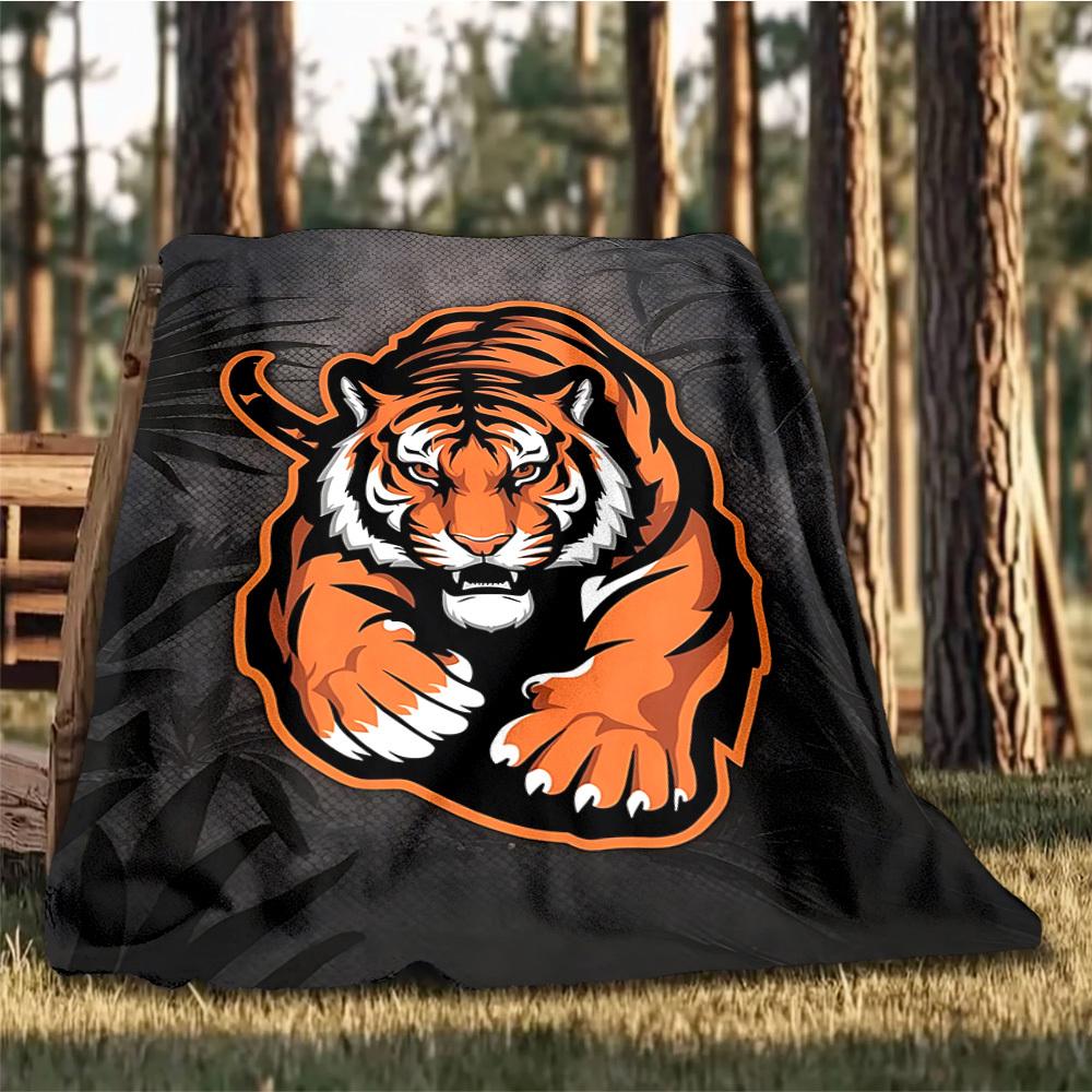 1pc Tiger Print Print Outdoor Blanket, Lightweight Polyester,