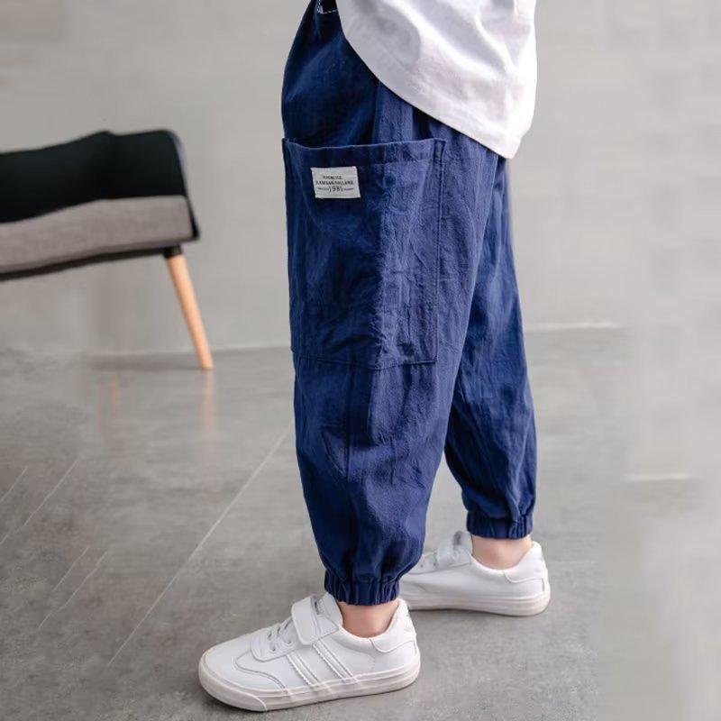 Boys' Summer Lightweight Pants - Medium To Large Sizes Korean Style for Older Kids Stylish Loose-Fit Casual Cuffed Pants with Mosquito Protection