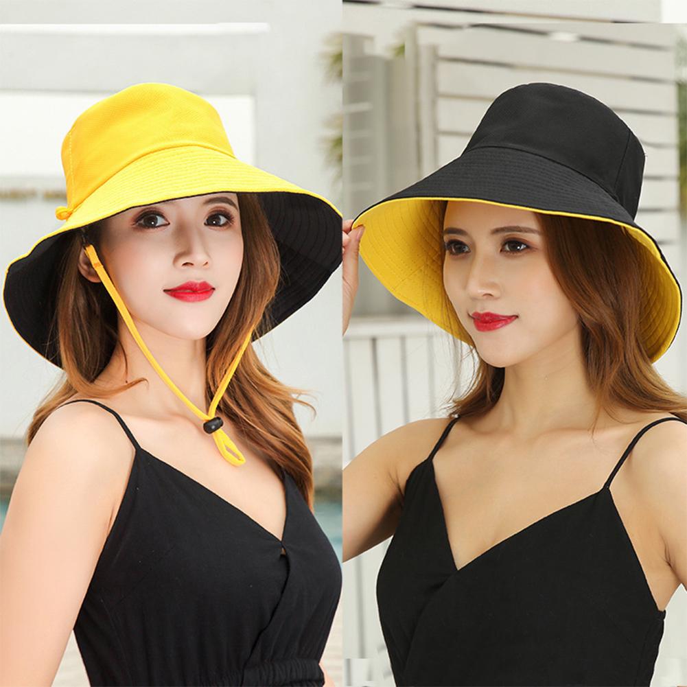 1Pc Fisherman Hat Women's Summer Face Cover Sunscreen Large Brim Sunshade Hat Internet Celebrity Double-Sided and Versatile