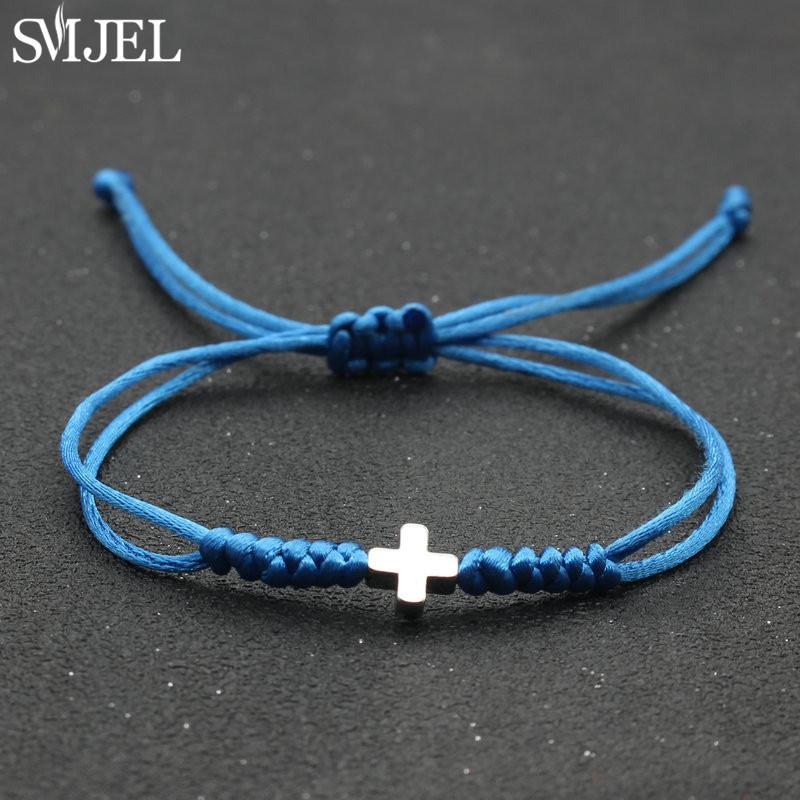 Vintage Tiny Cross Charm Handmade Adjustable Braided Bracelet for Women Lucky Black Red Rope Chain Bracelets New Year Gifts