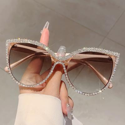Diamant Vintage Marke Designer Übergroße Sonnenbrille Damen Für Weiblich Luxus Sonnenbrillen Punk Beliebt Katzenauge Strass Brillen