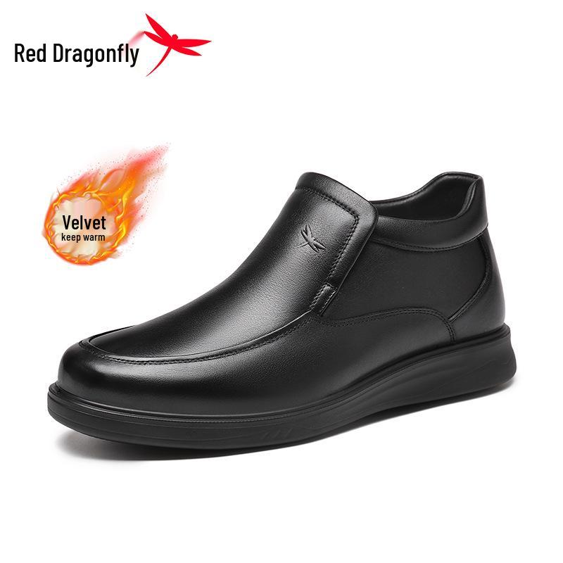 Red Dragonfly Men s High-Top Winter Leather Shoes - Casual and Business Plus Velvet Cotton Lining 42