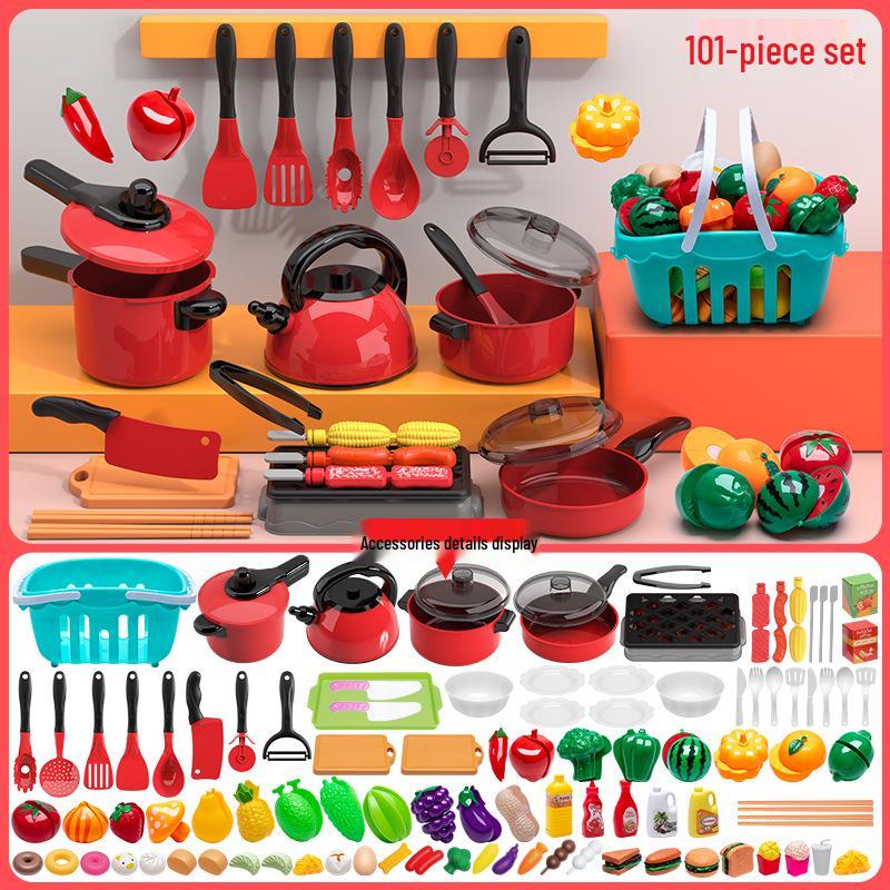 Mini Kitchen Pretend Play Cooking Set for Kids: Fruit Cutting & Kitchenware Toys