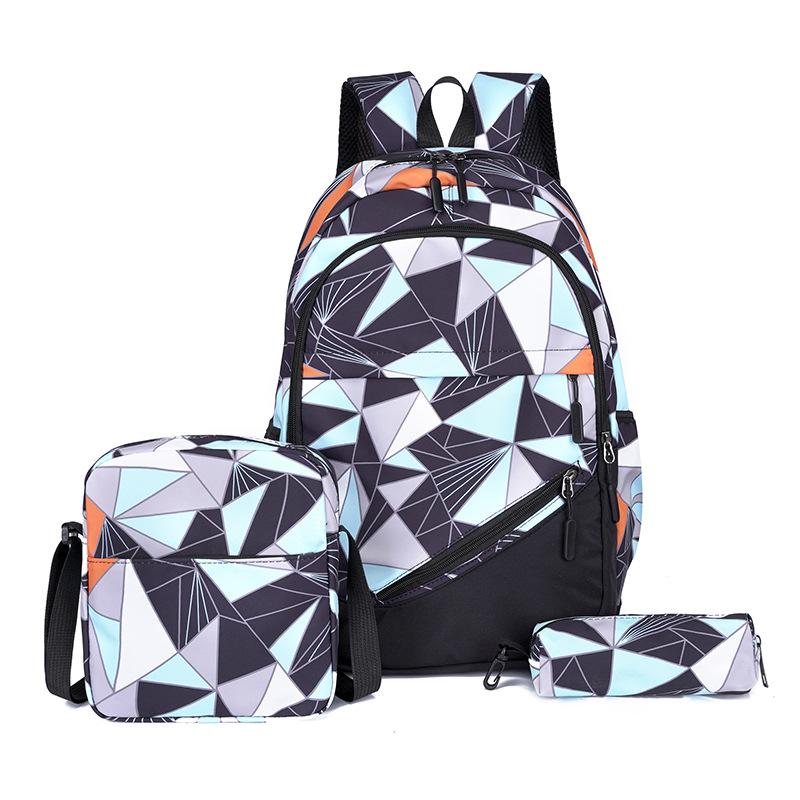 Middle School Schoolbag Geometric Printed Large Capacity Girls Boys Backpack