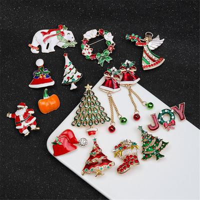 Christmas Tree New Year Rhinestone Garland Christmas Brooches Pin Christmas Decoration Jewelry Gift