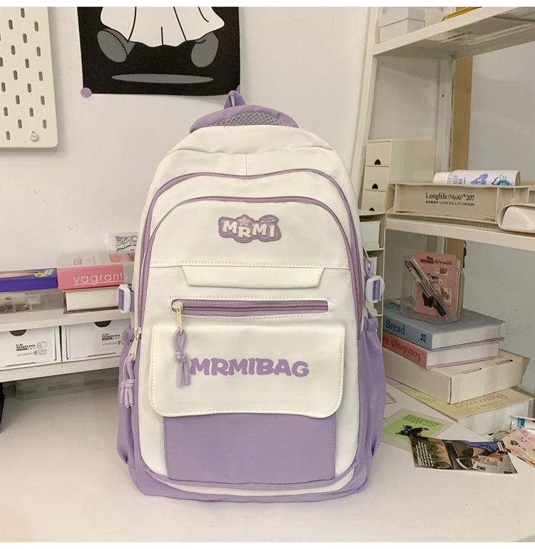 Schoolbag1011 new ins lightweight Mori versatile high-value contrasting color schoolbag girls junior high school large-capacity travel backpack