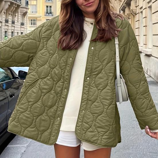 Women's Quilted Lightweight Puffer Jacket Winter Casual Long Sleeve Button Down Padded Outerwear Coats with Pockets