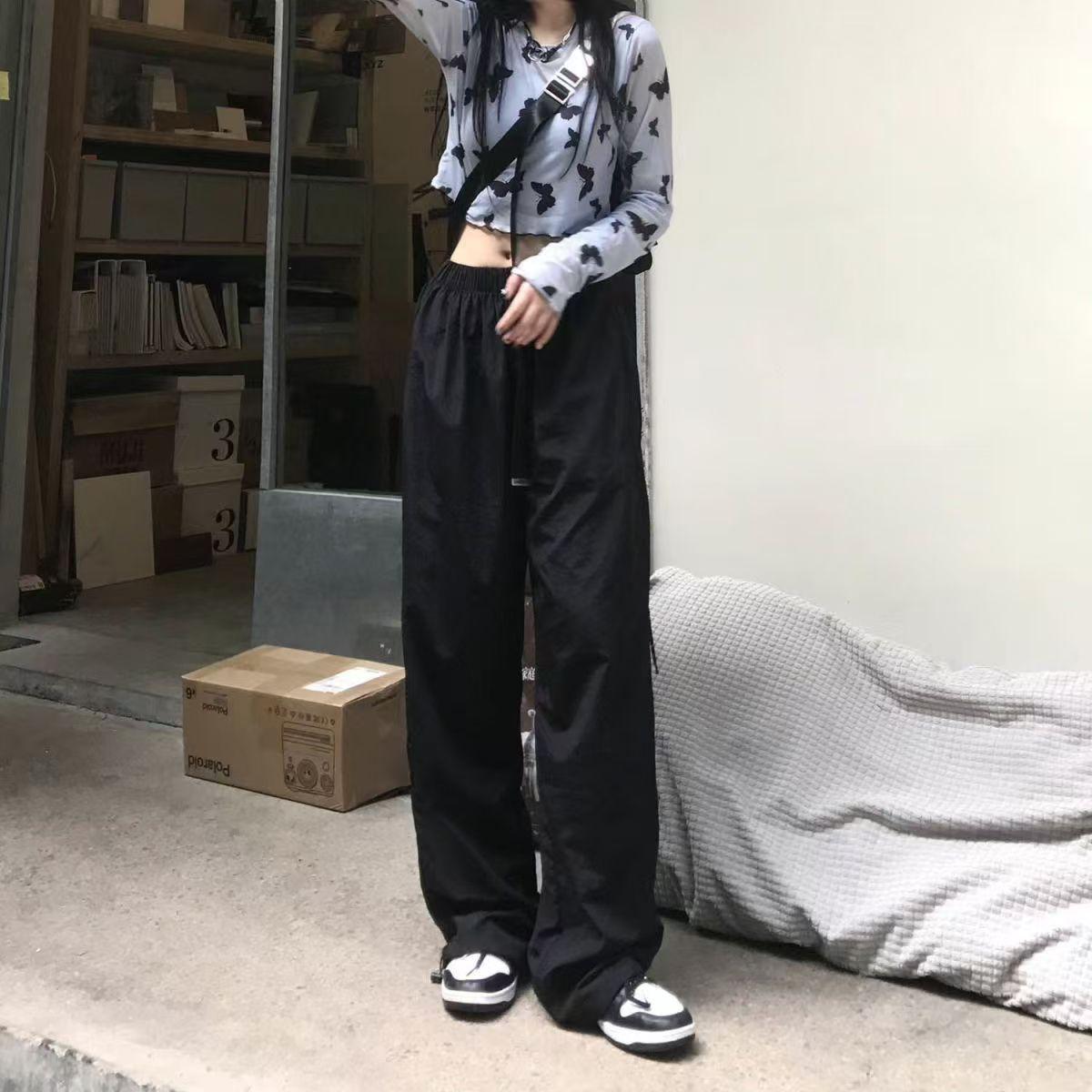

American street overalls children s summer thin trendy ins high street straight thin casual pants S чёрный