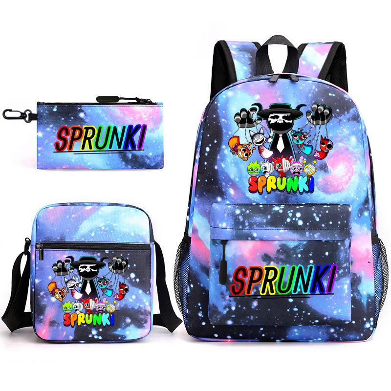Rhythm box peripheral schoolbag sprunki cartoon starry sky backpack 3-piece set