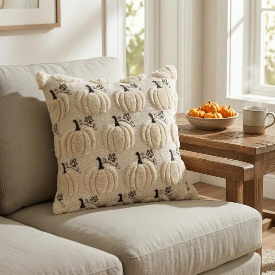Soft Polyester Cushion Covers Fall Pumpkin Cover, 18x18 Inch Plush Throw Pillow Unique Halloween Party Gifts Farmhouse Case for Sofa Couch Home