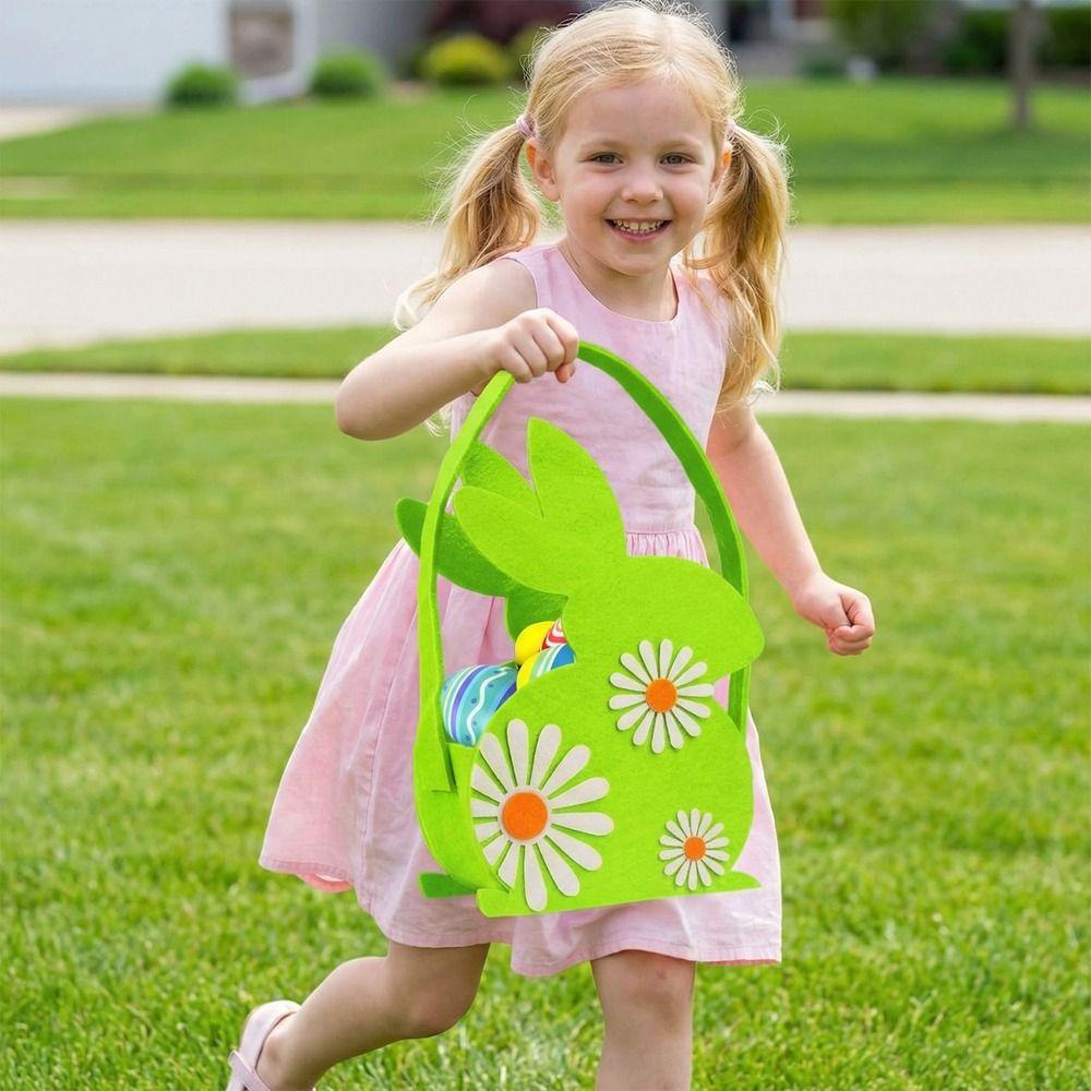 Cartoon Easter Felt Basket Cute Chicken Tote Bag Multi-functional Happy Easter Handbag  Chocolate