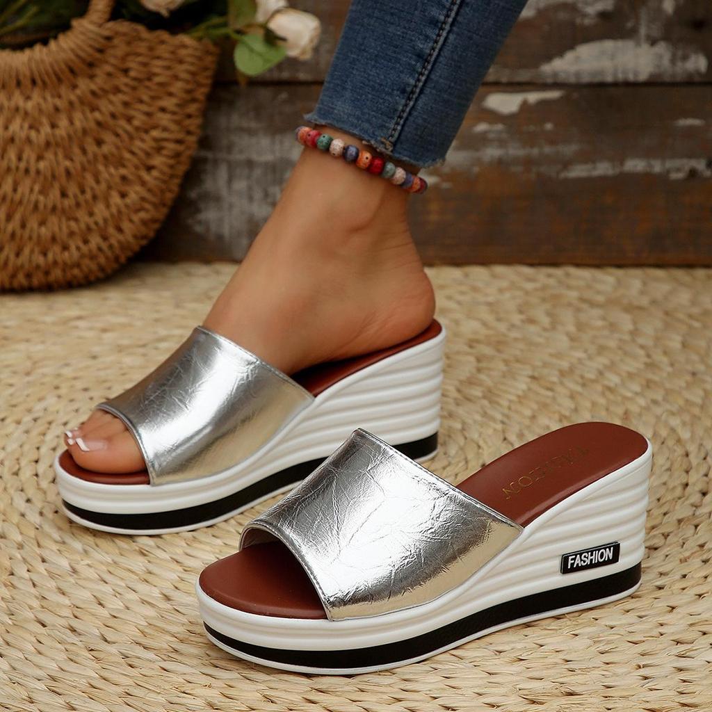 Plus Size Women's Peep Toe Wedge Heel Slides – European & American Summer Fashion