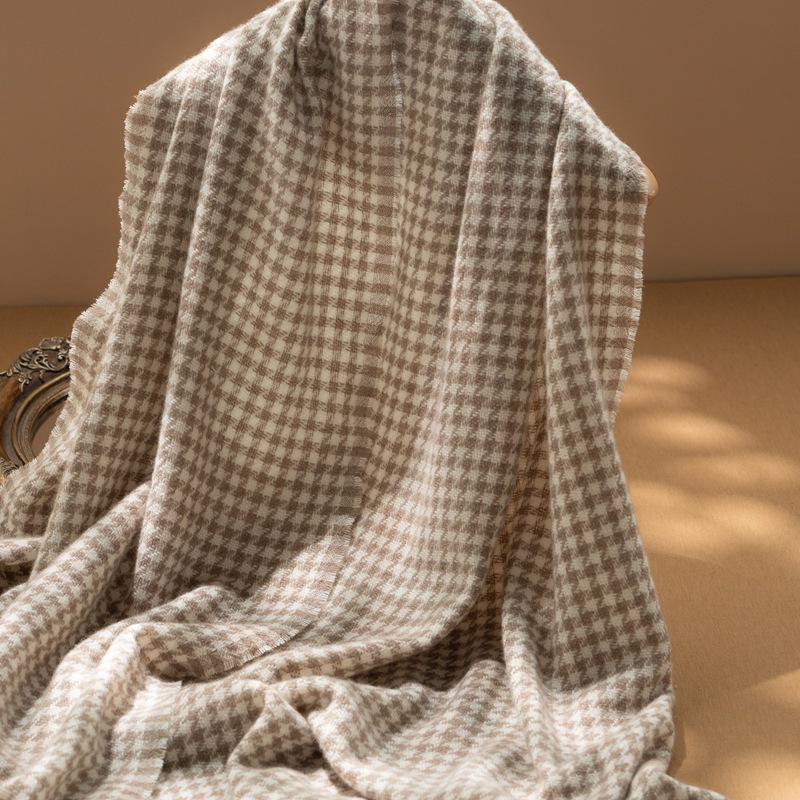 100% Pure Cashmere Houndstooth Scarf: Hand-Woven Unisex Shawl for Autumn & Winter Fashion оливковое зеленый