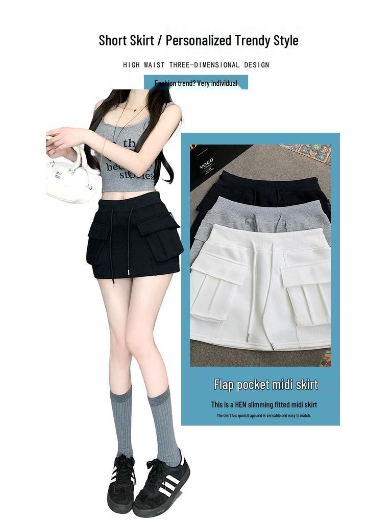 Women's Gray High Waist A-line Skort - Summer 2025 Slimming Petite Anti-Exposure Sports Skirt