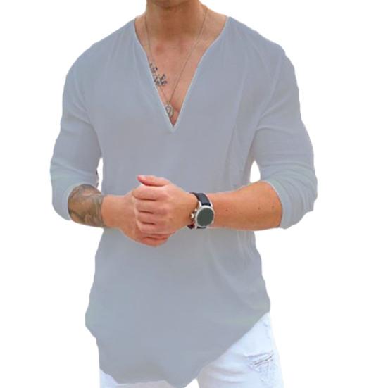 Summer Men T-Shirt Sweat Absorption Solid Color Three-quarter Sleeves V-Neck Loose Fit Shirt Top Streetwear for Men