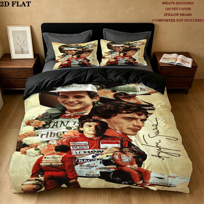 Set Copripiumino Trapuntato Ayrton Senna Federe Decorazione Casa Regalo di Compleanno (1 * copripiumino + 2 * federa, senza nucleo)
