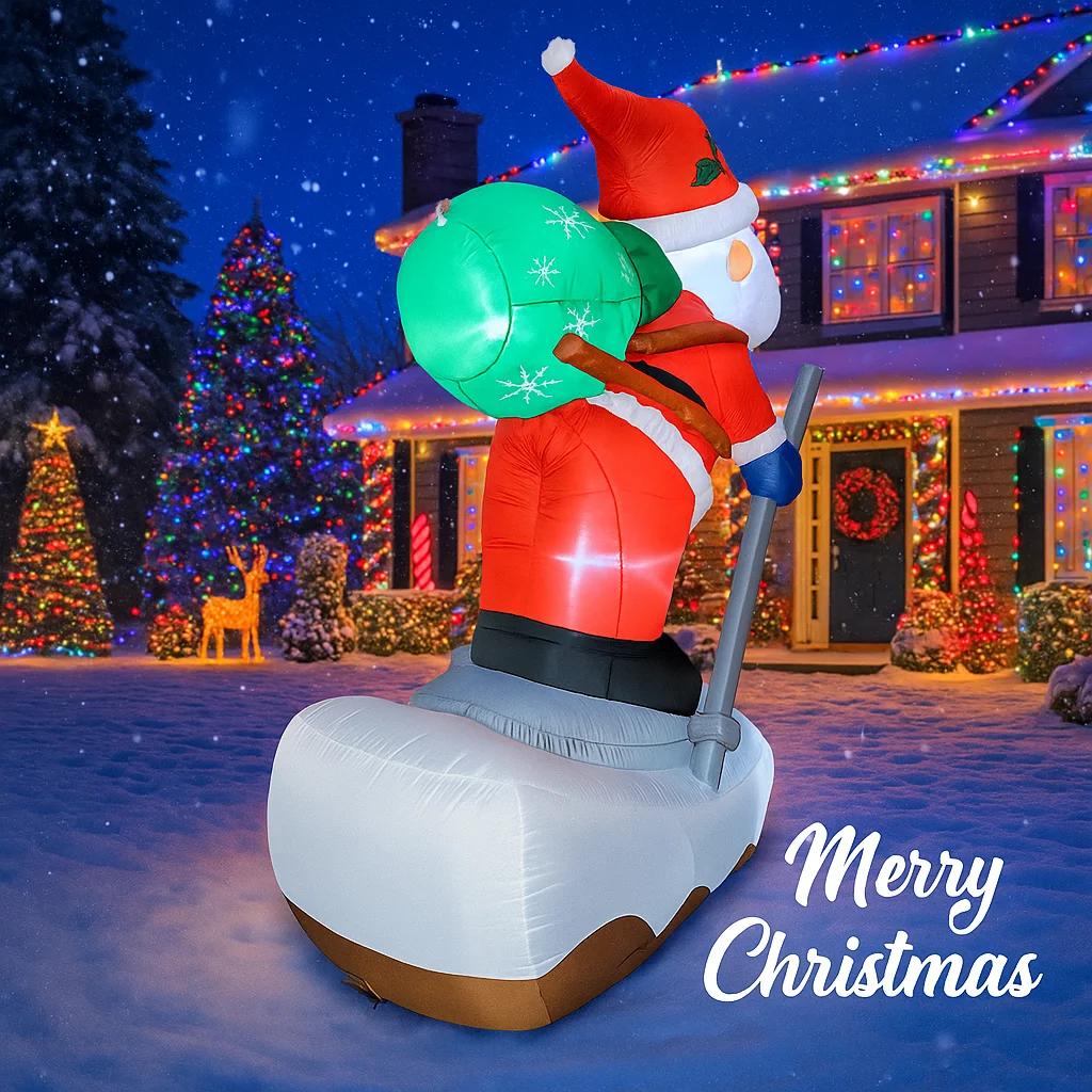 5.91FT Christmas Inflatable Toys with LED Lights Xmas Santa Snowboard Supplies Home Ornaments Festive Gift Yard Decoration
