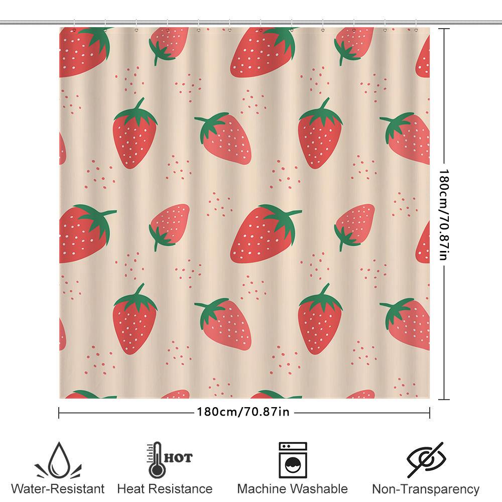 Strawberry Bath Shower Curtain Cute Pink Red Fruit Design Polyester Fabric Room Decor For Kids Bathroom Or Kitchen Size Customiz