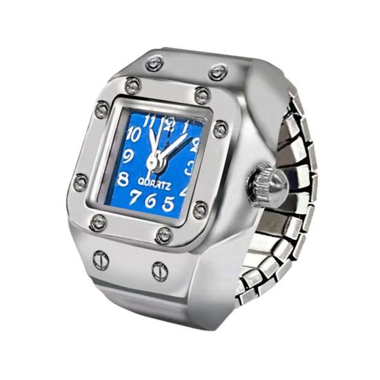 

Часы с кольцом из сплава, эластичный ремешок из нержавеющей стали с квадратным циферблатом, мужские и женские часы для пар, кольцо на палец, подарок на день рождения, модные аксессуары темно-синий