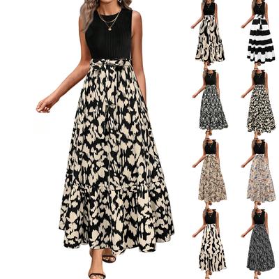 Women's Floral Print High Waist Fashionable And Elegant Sleeveless Dress