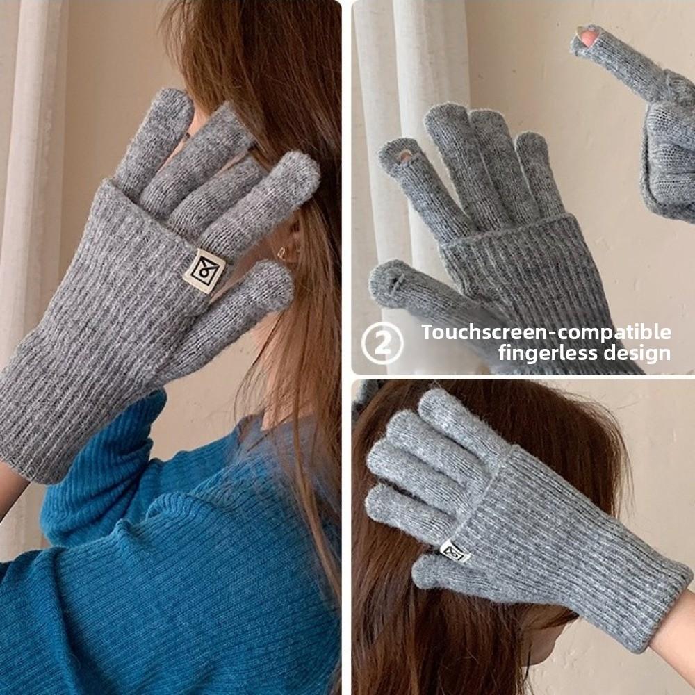 Windproof Full Finger Gloves Solid Color Driving Skiing Mittens Outdoor Cycling