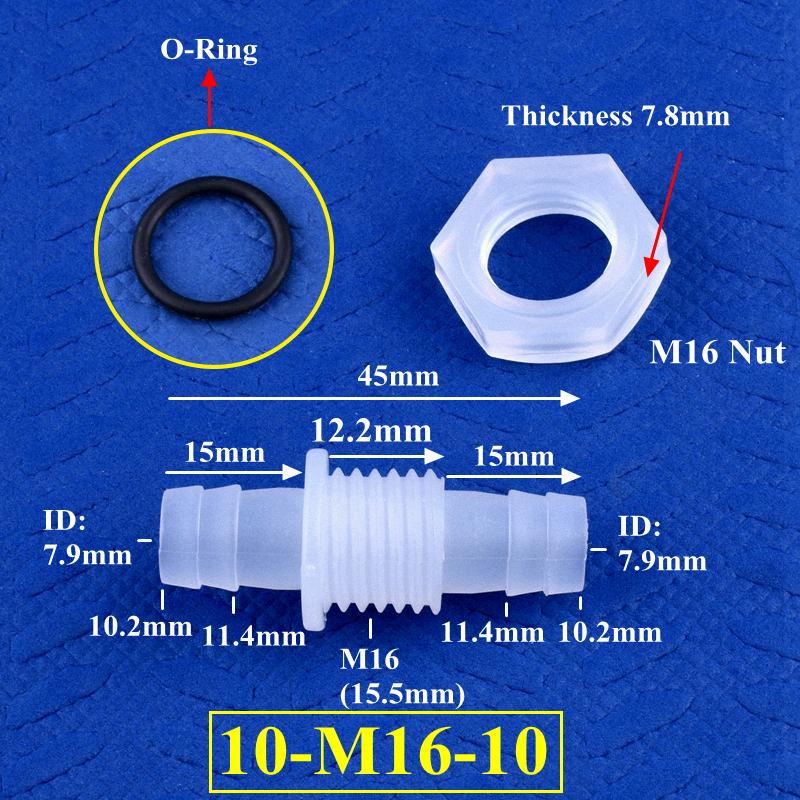 M6-M16 To 3-12mm Direct Connectors With Hex Nut  O-Ring Aquarium Tank Air Pump Adapter Garden Irrigation PP Pagoda Hose Joint