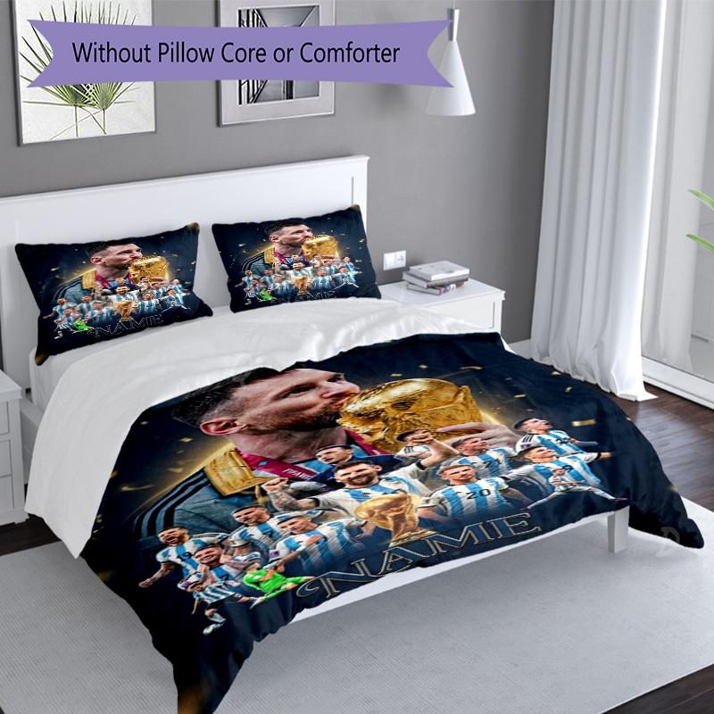 Messi World Cup Champion Celebration Personalized Name Bedding Set,Cozy Bed Linen for Teen Boys Bedroom Decoration,Perfect Birthday Gift,Washable Duve