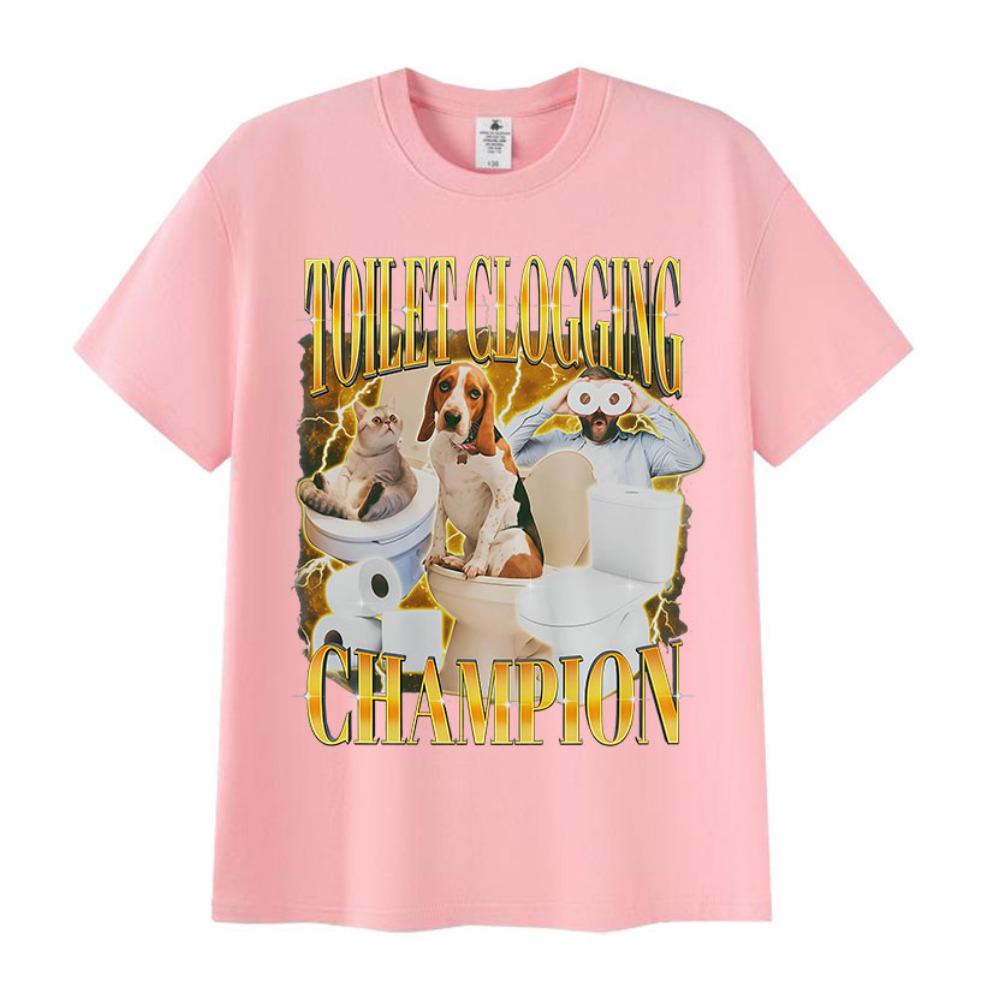 Champion du bouchage de toilettes Graphiques Mèmes Drôles Animal de Compagnie Mignon Humour Cadeau Manches Courtes Mode Harajuku Vêtements à Manches