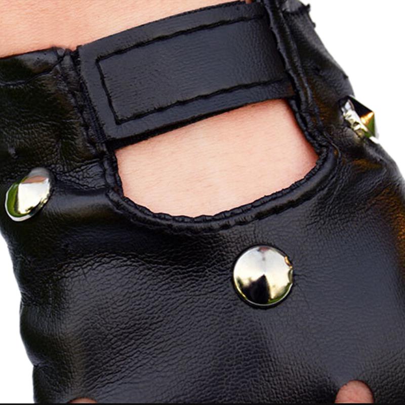 Leather Fingerless Short Gloves Black Rivets Stud Half Finger Mittens Fashion Performance Dance Gloves