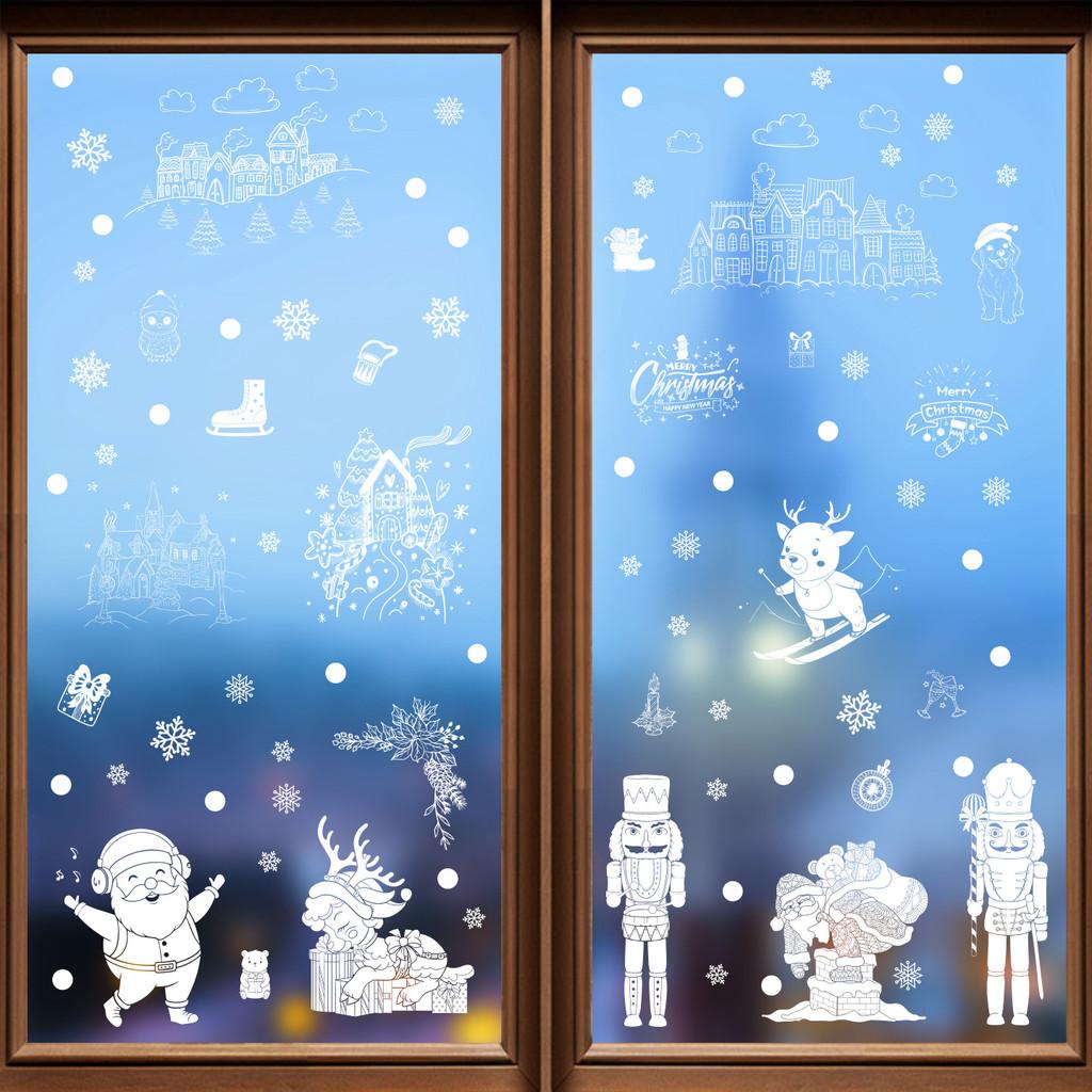 Pvc Window Holiday Sticker With Snowflakes Santa Snowmen For Christmas Decor