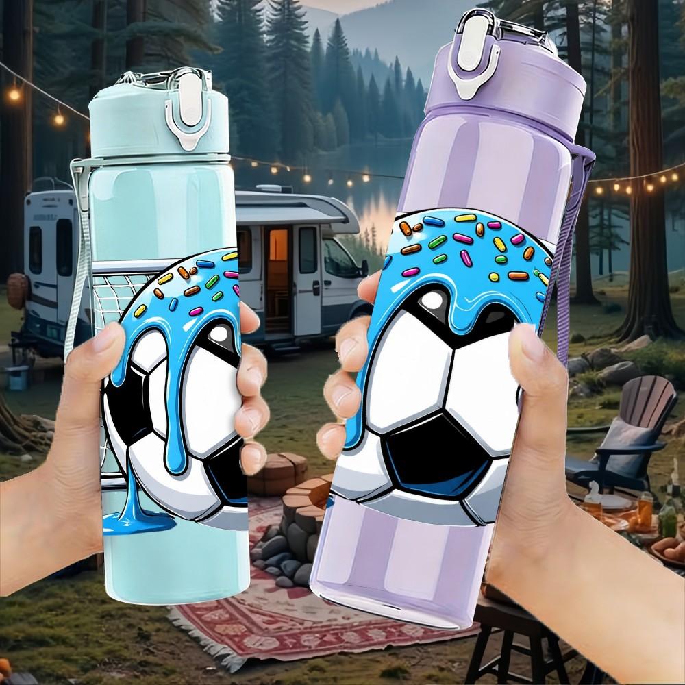 1PC Soccer Helmet Ball Sport Cartoon 750ml Color Plastic Sports Water Bottle Leakproof Flip Straw Lid Suitable for Sports Office Home Use