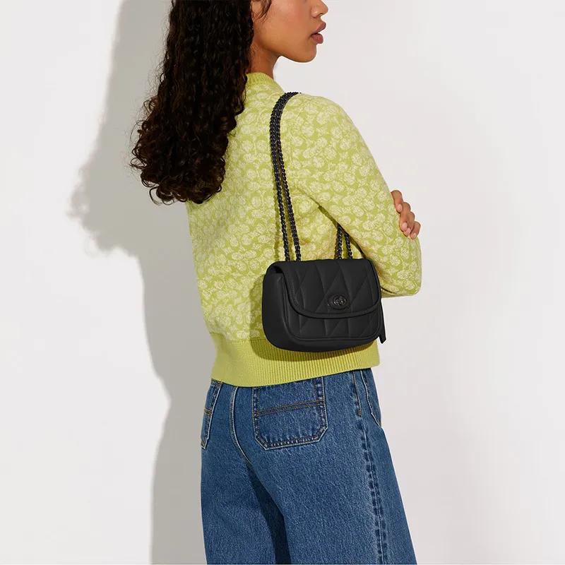 Coach Pillow Leather Crossbody Bag , Shoulder Bag Medium Women's Black (Unisex) Crossbody Bags CA086 V5BLK