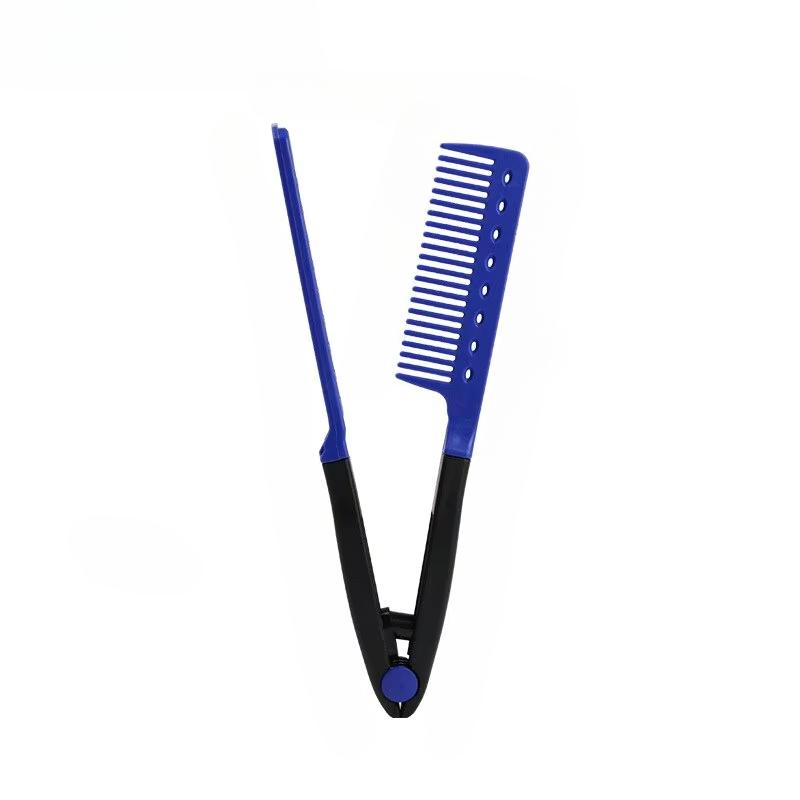 

Плоская расческа для выпрямления волос, расческа для салонных волос, расчески для укладки волос, выпрямитель для волос V-образной формы, прямой выпрямитель для волос синий
