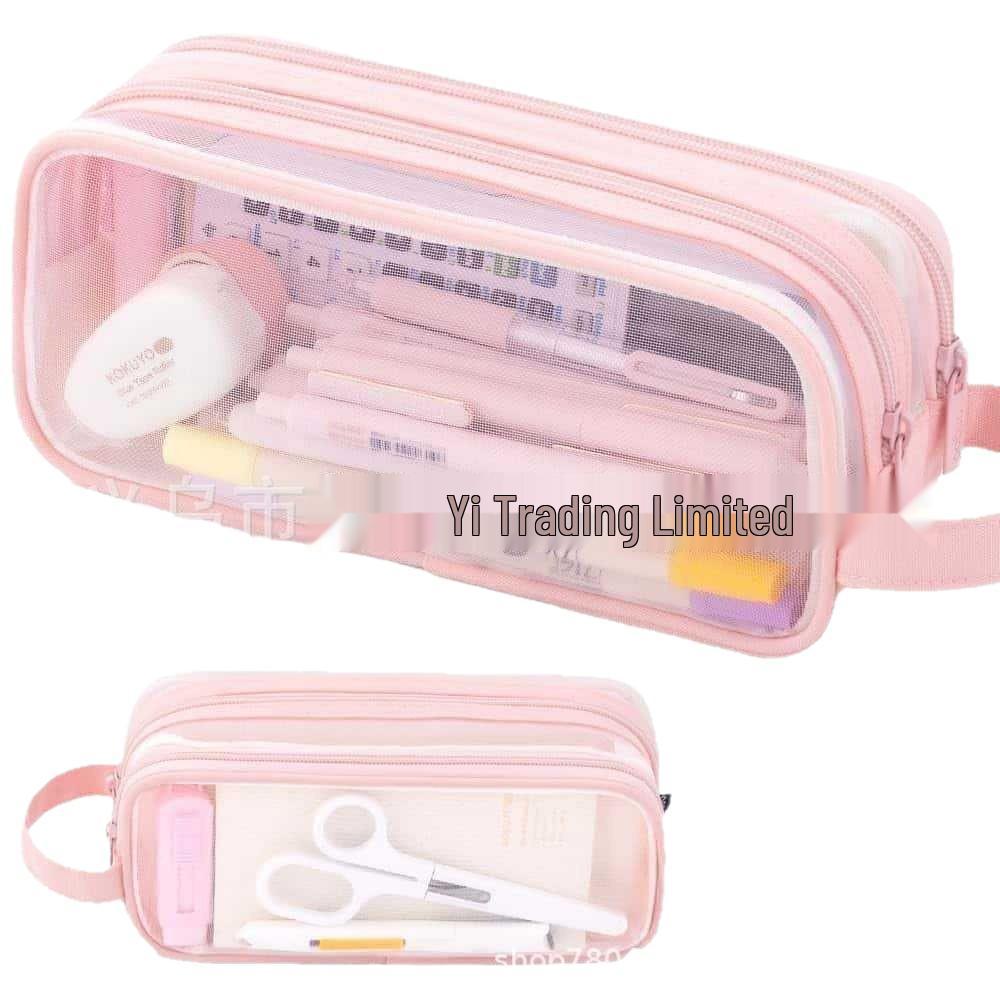 Large Capacity Transparent Mesh Pencil Case for School Students, Universal Handheld Stationery Box for Boys and Girls.