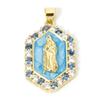 1 PC Virgin Mary Religious Brass Pendants 18K Gold Plated  Pearlized Hexagon Enamel Cubic Zirconia Charms Pendants 3cm x 1.7cm