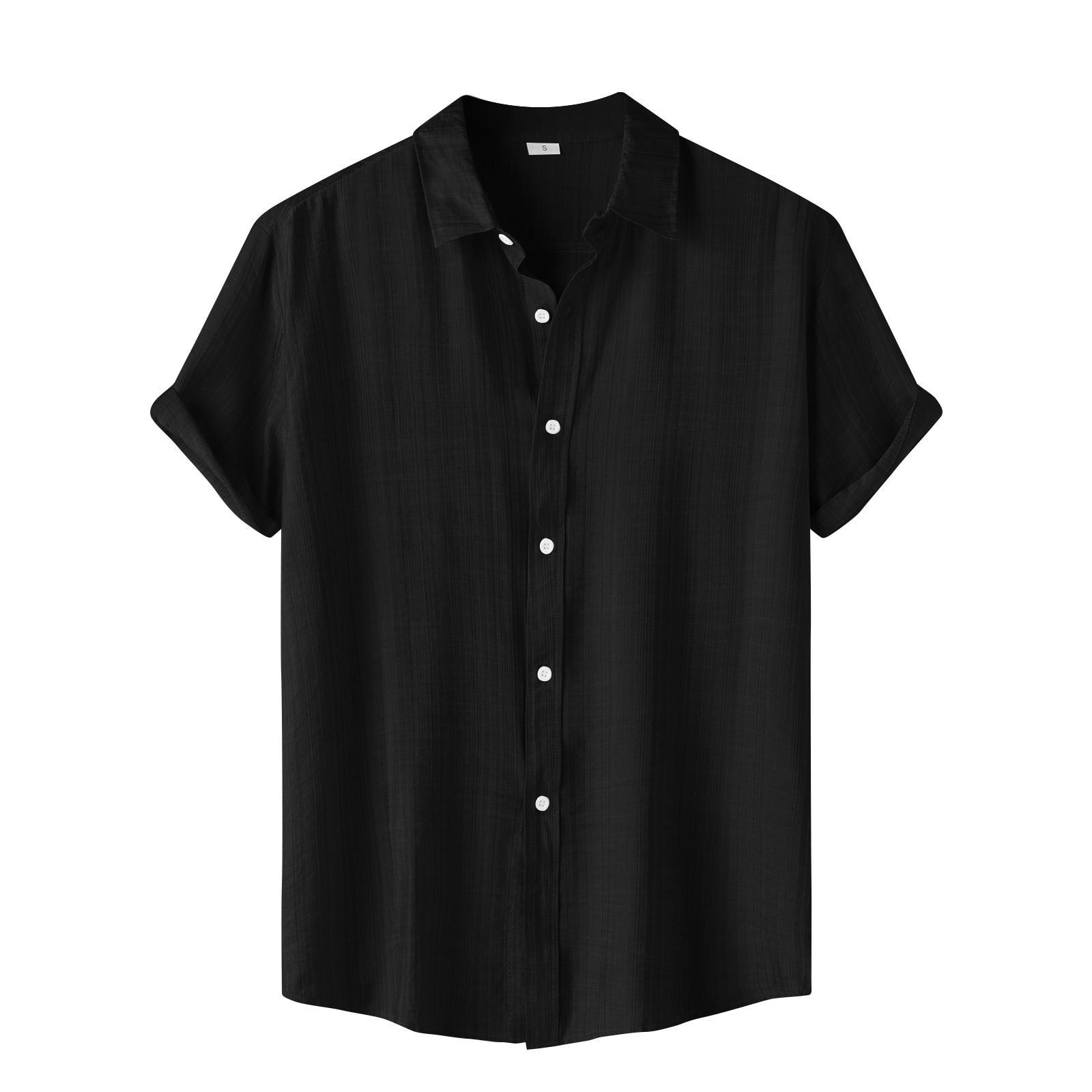 Мужская повседневная однобортная однобортная рубашка с короткими рукавами и однотонным — фото 3