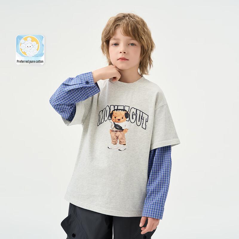 Montagut Boys  Faux Two-Piece Plaid Sleeve Long Sleeve T-Shirt 160