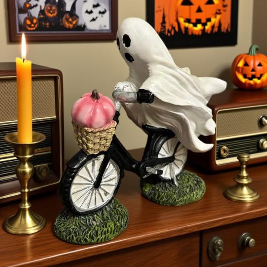 Fahrradfahrer Geist Statue Harz Geist auf einem Fahrrad Figur Halloween Geist Skulptur für Heimpartys Dekoration Tisch Mittelstück