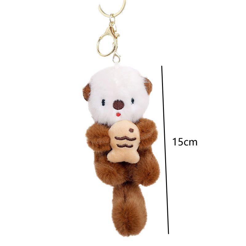 Cute Plush Otters Holding Fish Keychain  Backpack Animal Keyrings Bag Key Wallet Pendant Toy Girls Gift