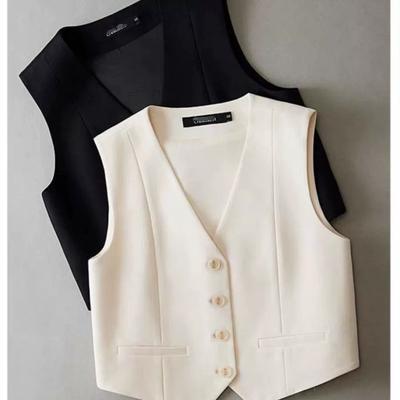 Fashion Women Vest Sleeveless Vests for Women Chic V-Neck Single-Breasted Ladies Elegant White Waistcoat Tops