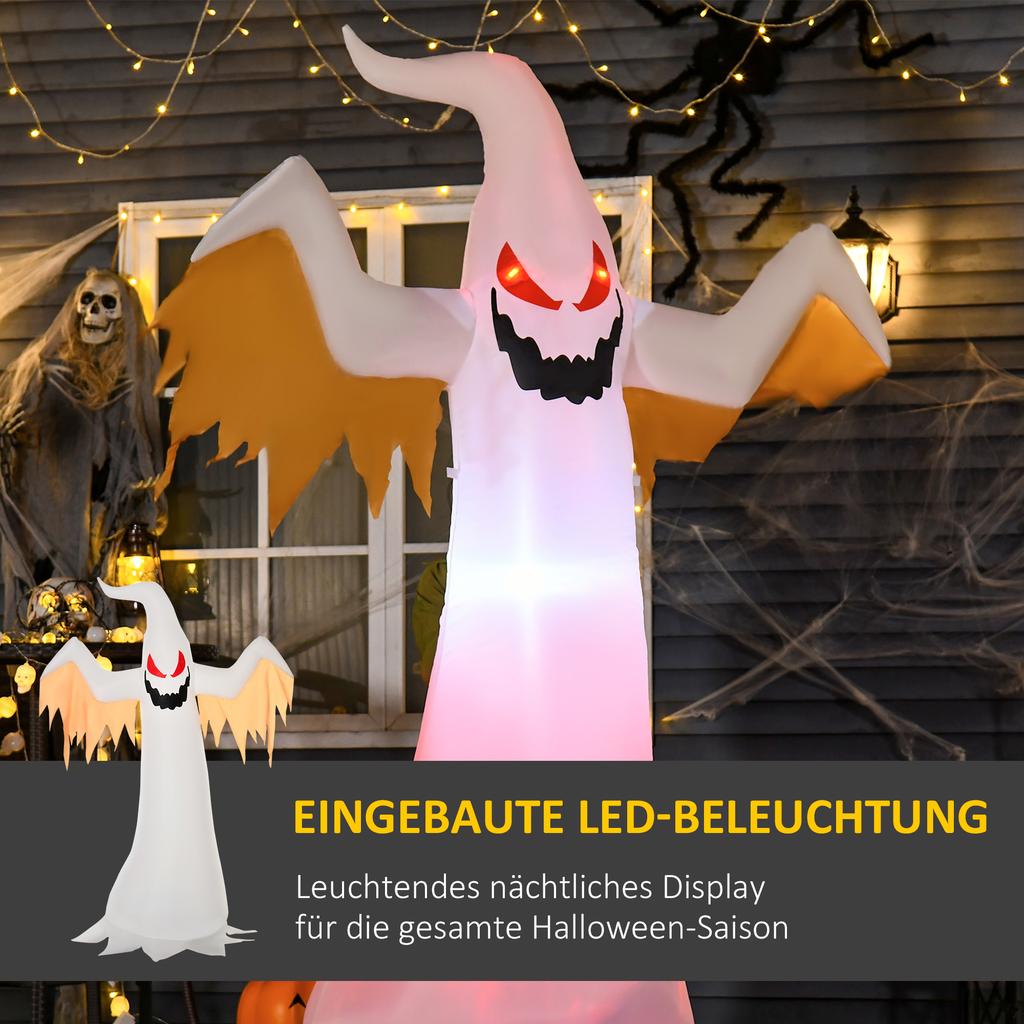 Halloweenový nafukovací duch 2,4 m Dekorace s LED IP44 Samonafukovací Polyester Bílá + Červená 150 x 80 x 240 cm