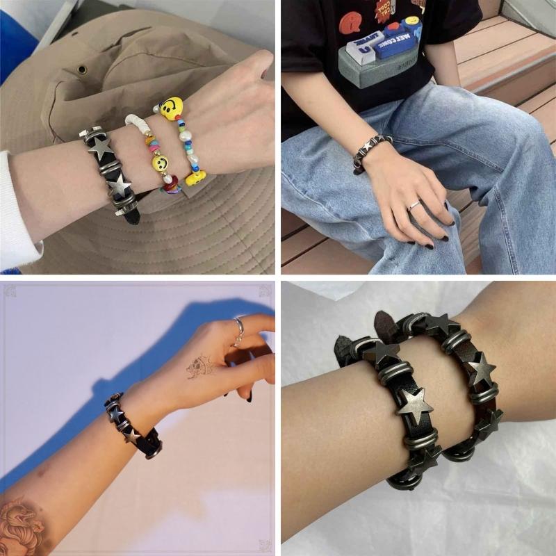 Vintage Stern Leder Uhrenarmband Armband für Damen Süß Cool Charm Mode Verstellbares Armband Halloween Schmuck Geschenk