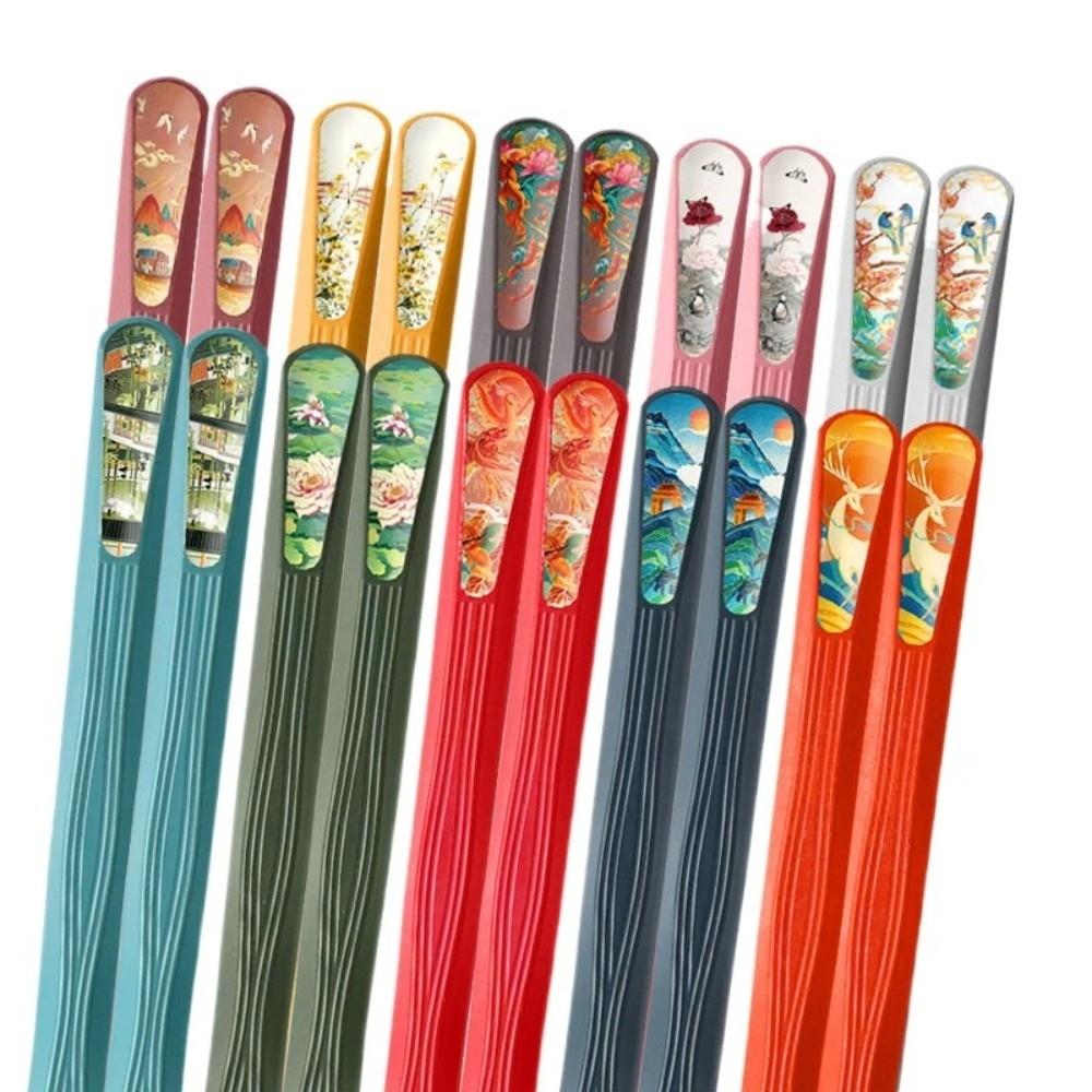 10Pairs Chinese Style Colourful Chopsticks Set Alloy Antifungal National Tide Chopsticks Food Grade Heat-resisting