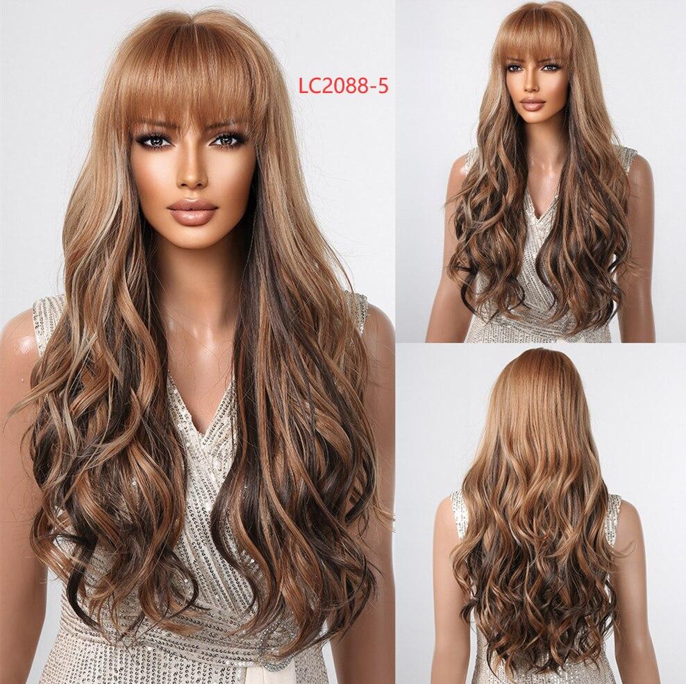 HAIRCUBE Dlouhé vlnité syntetické paruky Světle blond Ombre Paruky pro ženy s ofinou Paruka z přírodního vlasu z tepelně odolných vláken Denní