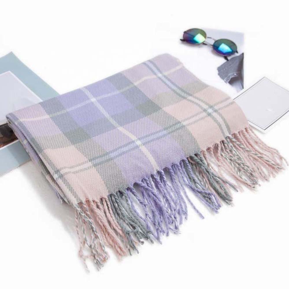 Soft Classic Plaid Scarf Cold-proof Long Neckscarf with Tassel Large Knitted Wool Shawl Winter