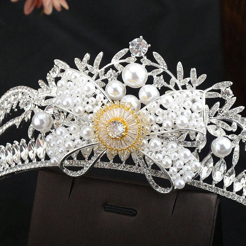 Korean Bridal Pearl Rhinestone Bow Bridal Crown Hair Crown Jewelry Headdress Hair Accessories
