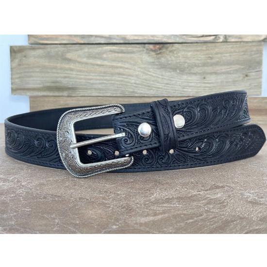 1.5" Wide Western Leather Belt Cowboy Rodeo Casual Leather Belt Floral Embossed, Size 28" to 40"