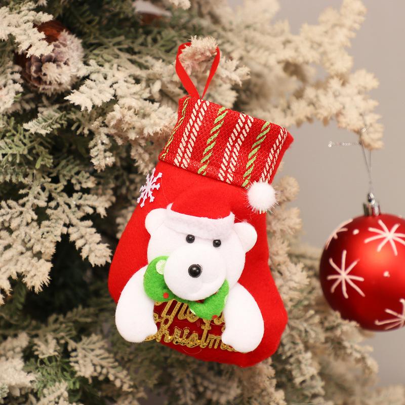 Mini Christmas Stocking Gift Bag Cartoon Santa Snowman Elk Bear Sequin Xmas Sock Ornament Tree Hanging Decor